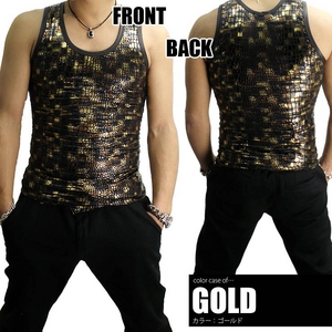 Luxury Black（ラグジュアリーブラック） クロコUネックタンクトップ ゴールド Sサイズ