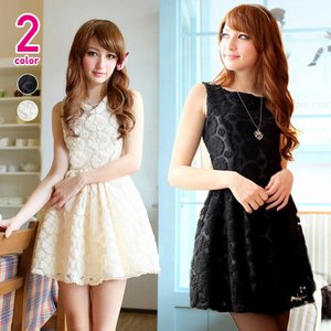 花柄総レース・ノースリーブワンピース 白