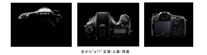 左から“α77”正面・上面・背面