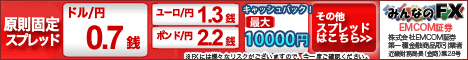 外国為替証拠金取引なら、取引手数料無料、スプレッド1銭からの「みんなのＦＸ」へ