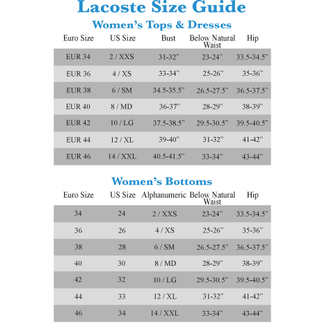 Lacoste shoe shop size guide