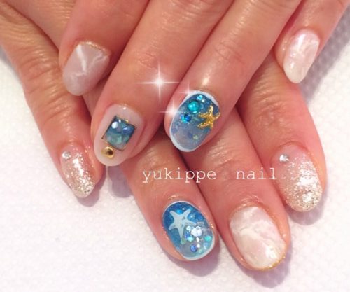 夏ネイルデザイン17 トレンドネイル 海ネイル Nail Salon Yukippe Nail